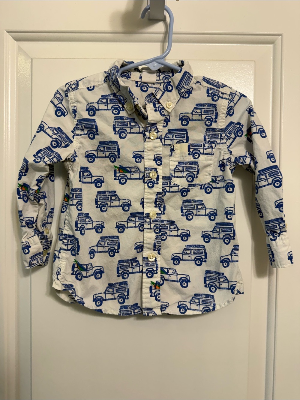 GAP White Button-Down Shirt with Blue Truck Print